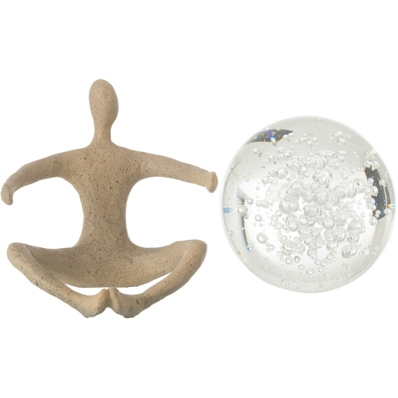 Statuette déco abstraite Personnage avec boule 13 cm en Résine Beige Moucheté Verre Tivo - 5