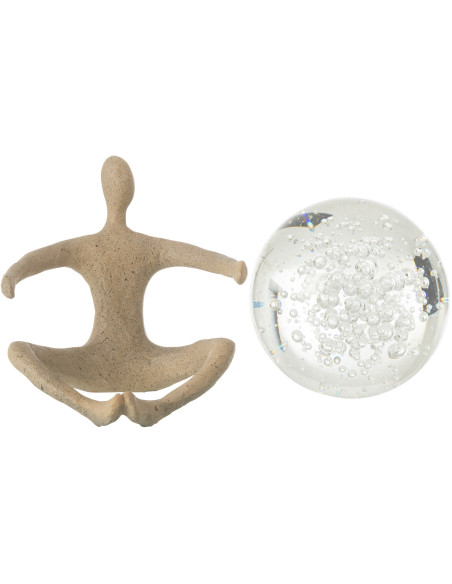 Statuette déco abstraite Personnage avec boule 13 cm en Résine Beige Moucheté Verre Tivo - 5