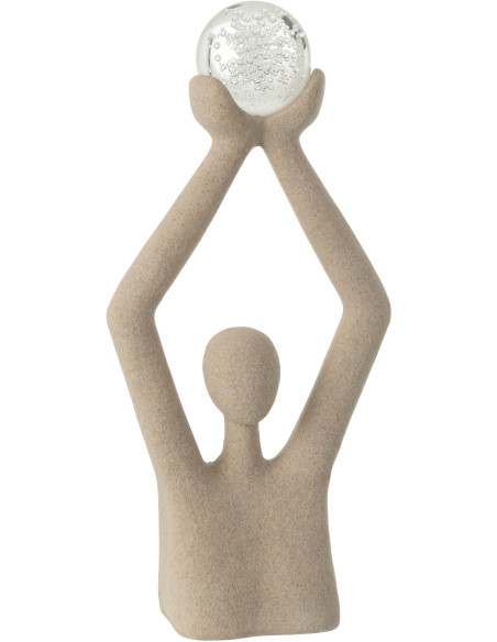 Grande Statue déco abstraite Personnage avec boule Hauteur 52 cm en Résine Beige Moucheté Verre Tivo - 1