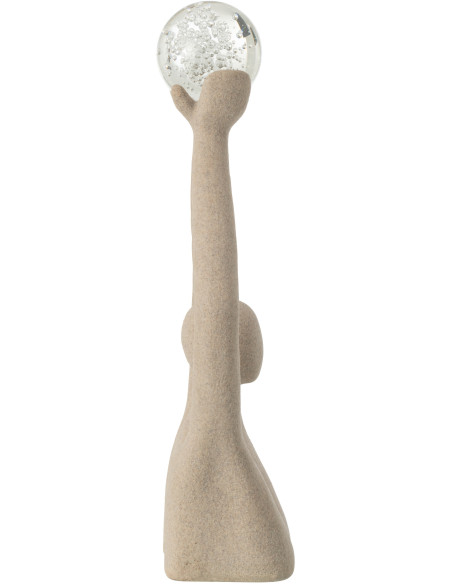 Grande Statue déco abstraite Personnage avec boule Hauteur 52 cm en Résine Beige Moucheté Verre Tivo - 2
