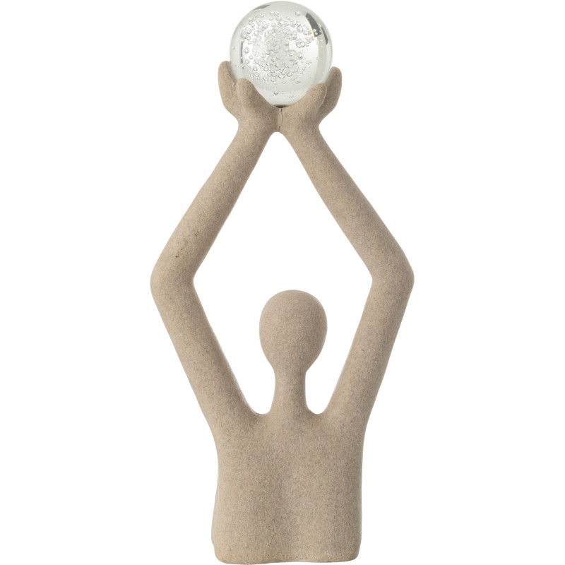 Grande Statue déco abstraite Personnage avec boule Hauteur 52 cm en Résine Beige Moucheté Verre Tivo - 3