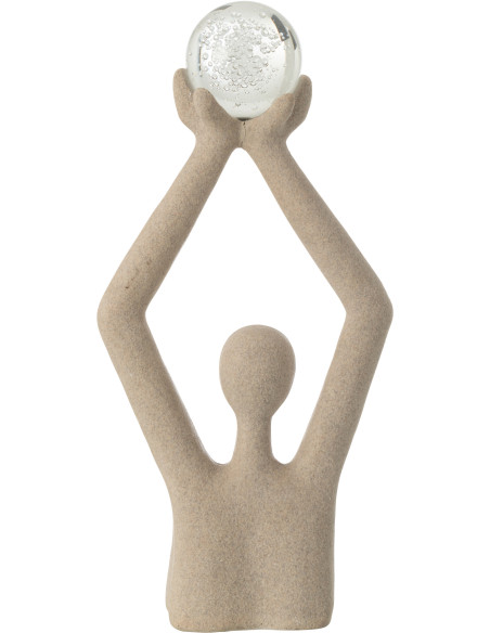 Grande Statue déco abstraite Personnage avec boule Hauteur 52 cm en Résine Beige Moucheté Verre Tivo - 3