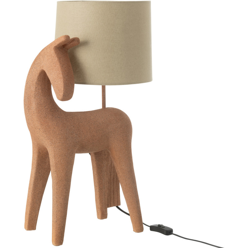 Lampe à poser moderne Cheval Hauteur 56 cm en Résine Terracotta Moucheté Tissu Beige Siva - 1