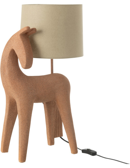 Lampe à poser moderne Cheval Hauteur 56 cm en Résine Terracotta Moucheté Tissu Beige Siva - 1