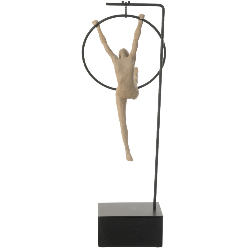 Sculpture sur pied moderne Gymnaste Cerceau Hauteur 48 cm en Résine Beige Métal Noir Sani - 2