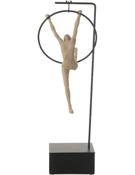 Sculpture sur pied moderne Gymnaste Cerceau Hauteur 48 cm en Résine Beige Métal Noir Sani - 2