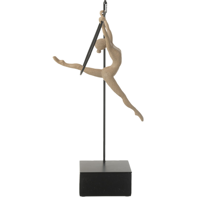 Sculpture sur pied moderne Gymnaste Cerceau Hauteur 48 cm en Résine Beige Métal Noir Sani - 3