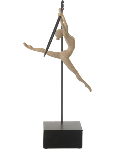 Sculpture sur pied moderne Gymnaste Cerceau Hauteur 48 cm en Résine Beige Métal Noir Sani - 3