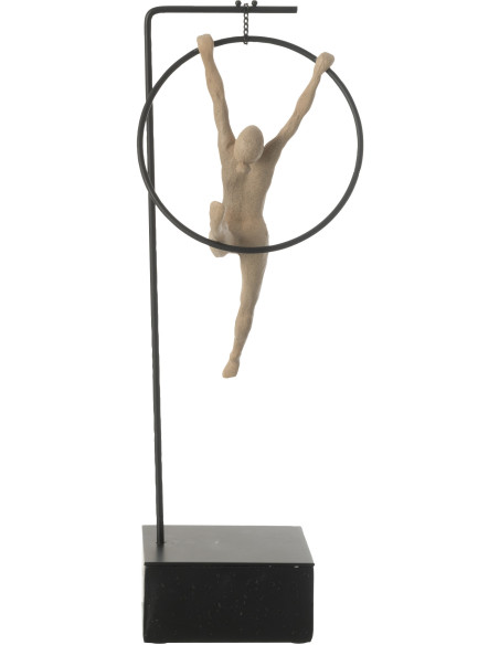 Sculpture sur pied moderne Gymnaste Cerceau Hauteur 48 cm en Résine Beige Métal Noir Sani - 4