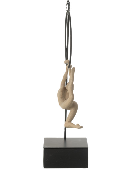 Sculpture sur pied moderne Gymnaste Cerceau Hauteur 48 cm en Résine Beige Métal Noir Lina - 3
