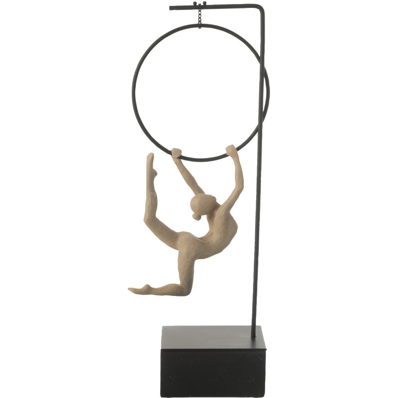 Sculpture sur pied moderne Gymnaste Cerceau Hauteur 48 cm en Résine Beige Métal Noir Lina - 4