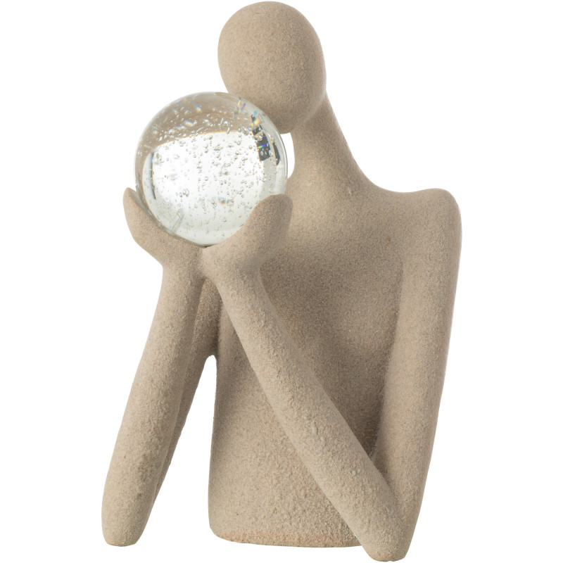 Grande Statue déco abstraite Personnage avec boule Hauteur 43 cm en Résine Beige Moucheté Verre Tivo - 1