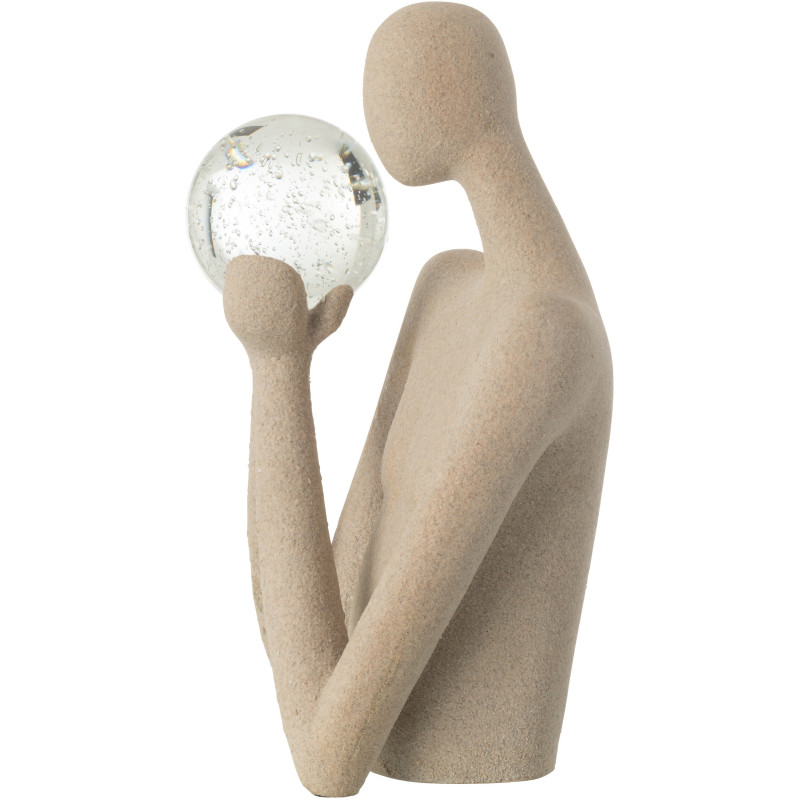 Grande Statue déco abstraite Personnage avec boule Hauteur 43 cm en Résine Beige Moucheté Verre Tivo - 2