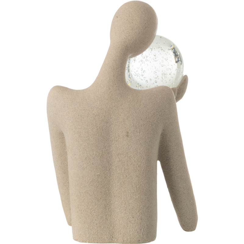 Grande Statue déco abstraite Personnage avec boule Hauteur 43 cm en Résine Beige Moucheté Verre Tivo - 3