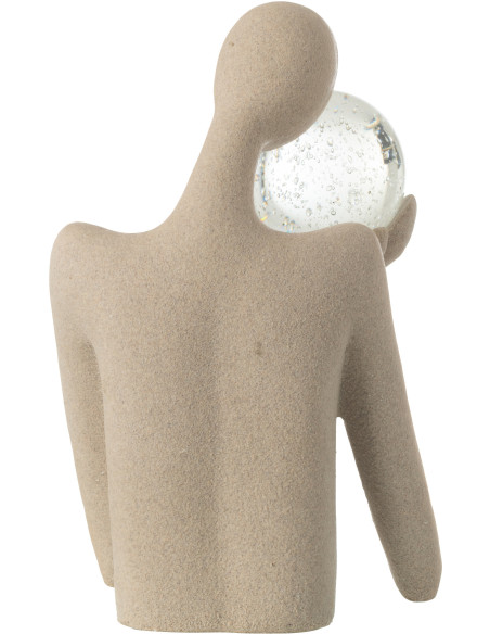 Grande Statue déco abstraite Personnage avec boule Hauteur 43 cm en Résine Beige Moucheté Verre Tivo - 3