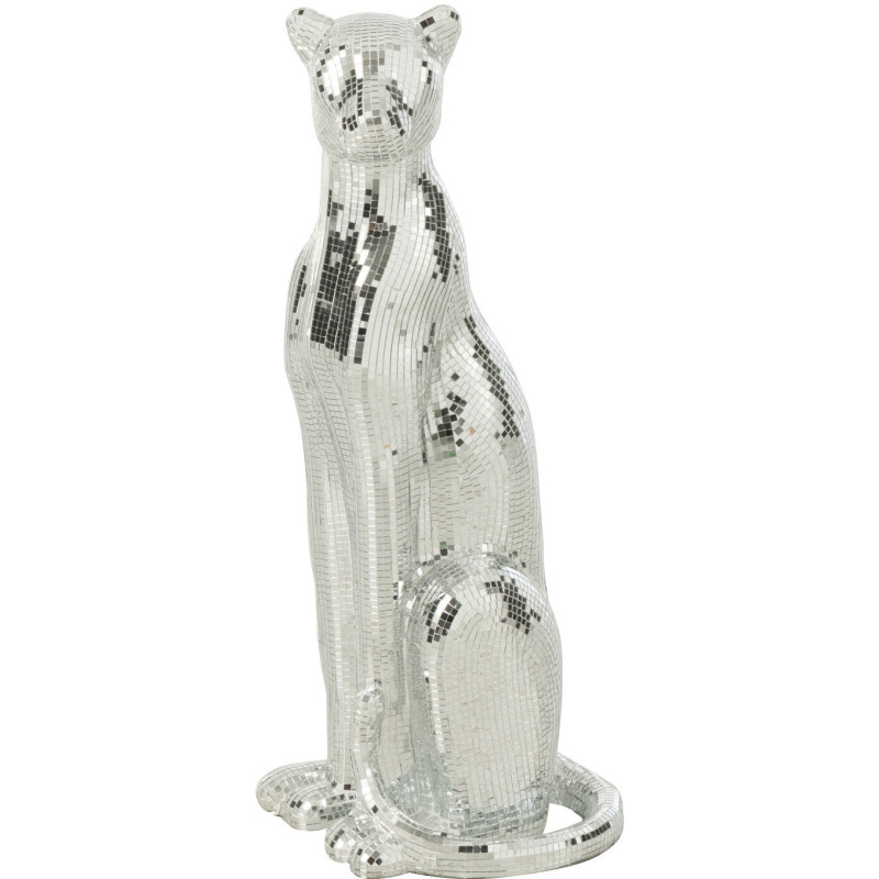 Statue originale Léopard Boule à facettes Hauteur 62 cm en Miroir Résine Argenté Disco - 1