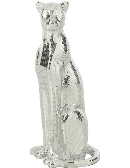 Statue originale Léopard Boule à facettes Hauteur 62 cm en Miroir Résine Argenté Disco - 1
