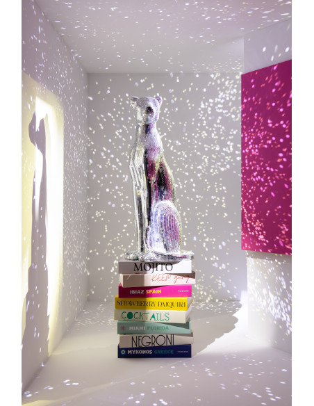 Statue originale Léopard Boule à facettes Hauteur 62 cm en Miroir Résine Argenté Disco - 2