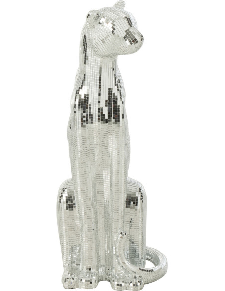 Statue originale Léopard Boule à facettes Hauteur 62 cm en Miroir Résine Argenté Disco - 3
