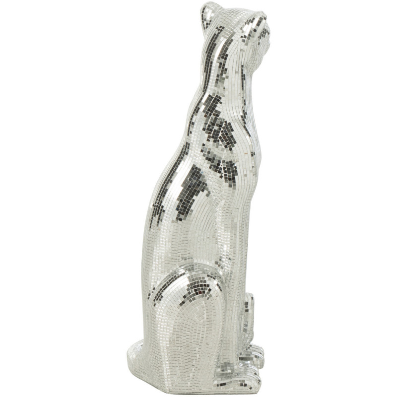 Statue originale Léopard Boule à facettes Hauteur 62 cm en Miroir Résine Argenté Disco - 4