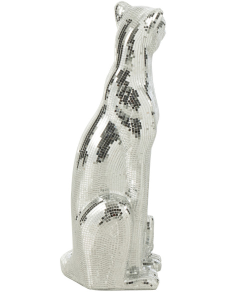 Statue originale Léopard Boule à facettes Hauteur 62 cm en Miroir Résine Argenté Disco - 4