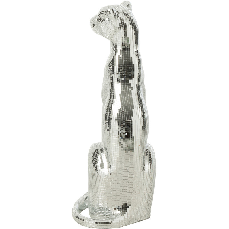 Statue originale Léopard Boule à facettes Hauteur 62 cm en Miroir Résine Argenté Disco - 5