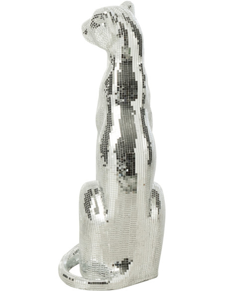 Statue originale Léopard Boule à facettes Hauteur 62 cm en Miroir Résine Argenté Disco - 5