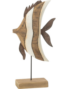 Sculpture déco sur pied Poisson Hauteur 28 cm en Bois de paulownia Naturel Blanc Zygo - 1