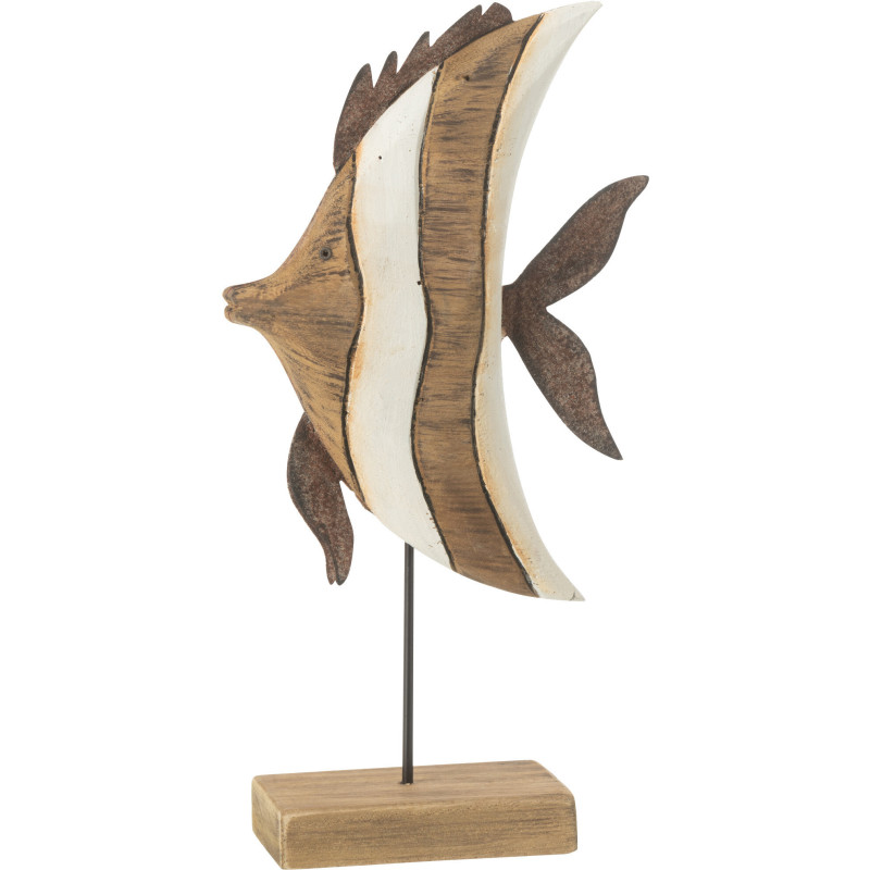 Sculpture déco sur pied Poisson Hauteur 28 cm en Bois de paulownia Naturel Blanc Zygo - 1