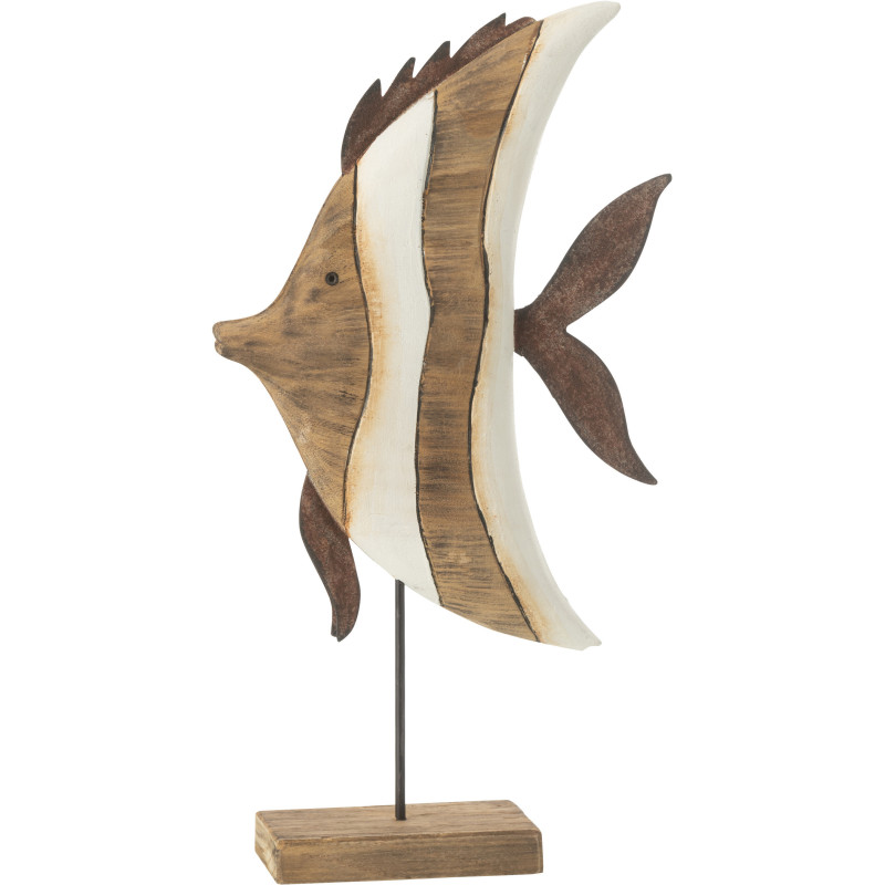 Grande Sculpture déco sur pied Poisson Hauteur 38 cm en Bois de paulownia Naturel Blanc Zygo - 1