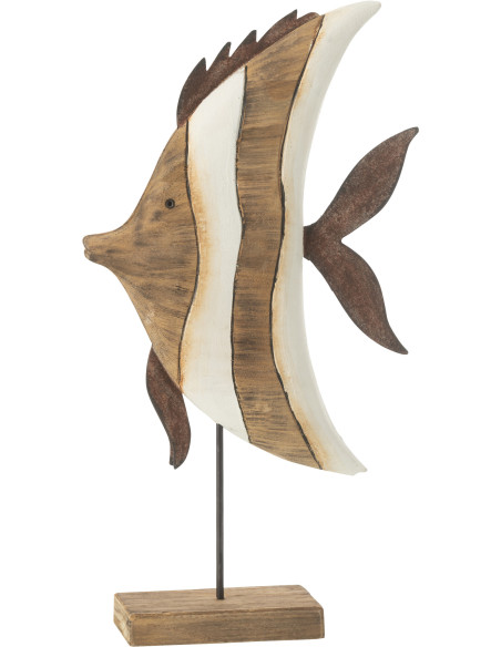 Grande Sculpture déco sur pied Poisson Hauteur 38 cm en Bois de paulownia Naturel Blanc Zygo - 1