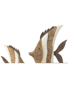 Grande Sculpture déco sur pied Poisson Hauteur 38 cm en Bois de paulownia Naturel Blanc Zygo - 1 2