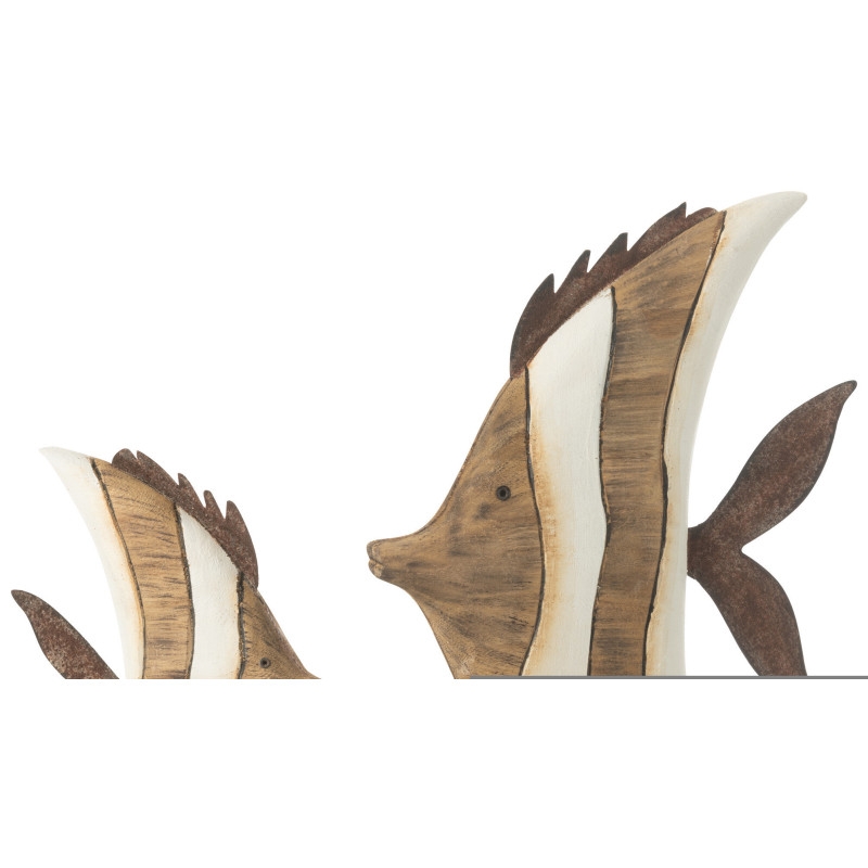 Grande Sculpture déco sur pied Poisson Hauteur 38 cm en Bois de paulownia Naturel Blanc Zygo - 2