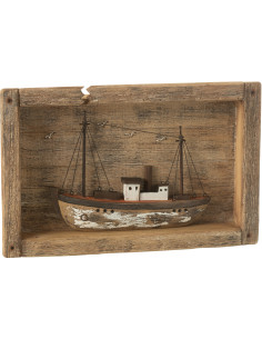 Grande Décoration murale Bateau 42x27 en Bois de paulownia Naturel Blanc Niva - 1