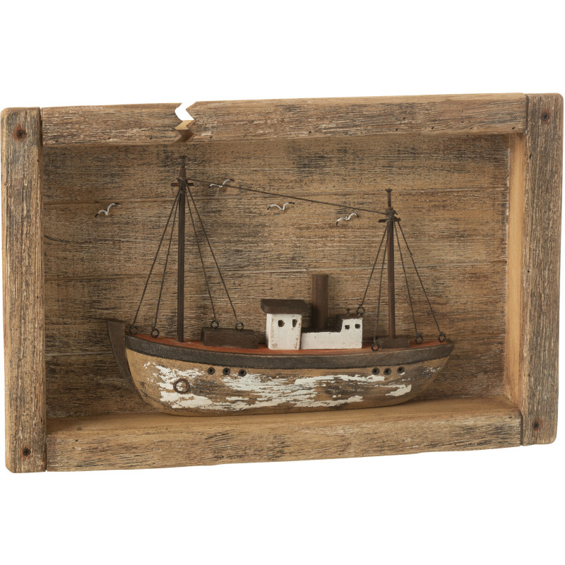 Grande Décoration murale Bateau 42x27 en Bois de paulownia Naturel Blanc Niva - 1