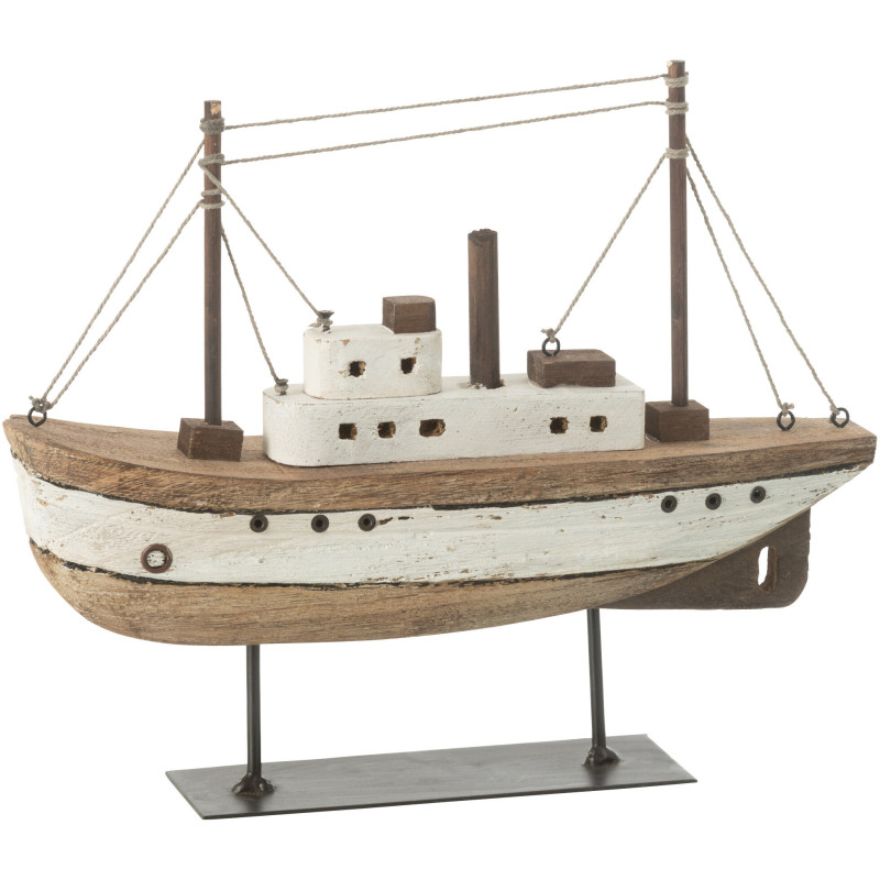 Grand Bateau sur pied 29 cm en Bois de paulownia Naturel Blanc Zian - 1