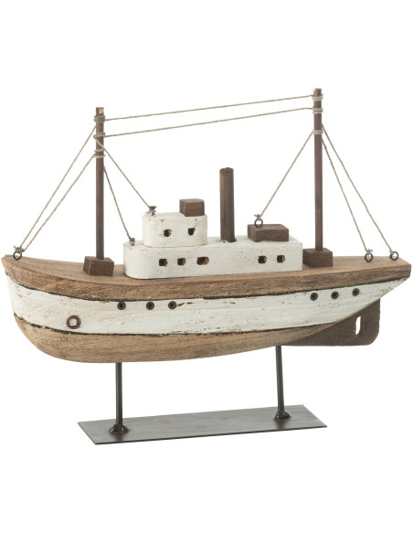 Grand Bateau sur pied 29 cm en Bois de paulownia Naturel Blanc Zian - 1