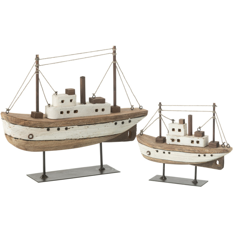 Grand Bateau sur pied 29 cm en Bois de paulownia Naturel Blanc Zian - 2