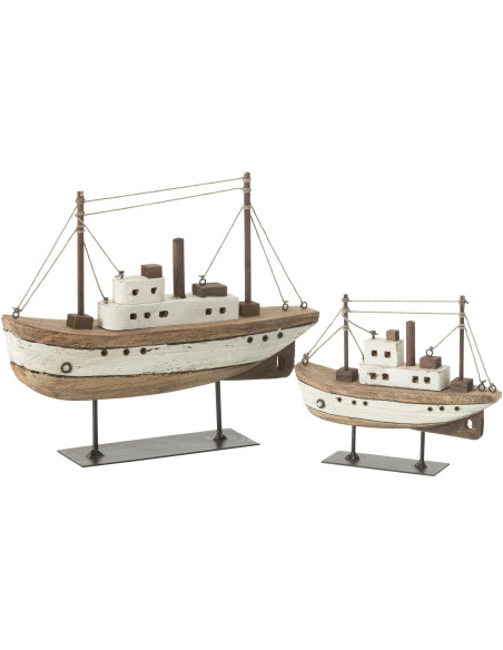 Grand Bateau sur pied 29 cm en Bois de paulownia Naturel Blanc Zian - 2