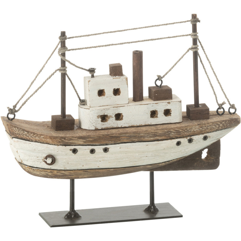 Bateau sur pied 18 cm en Bois de paulownia Naturel Blanc Zian - 1