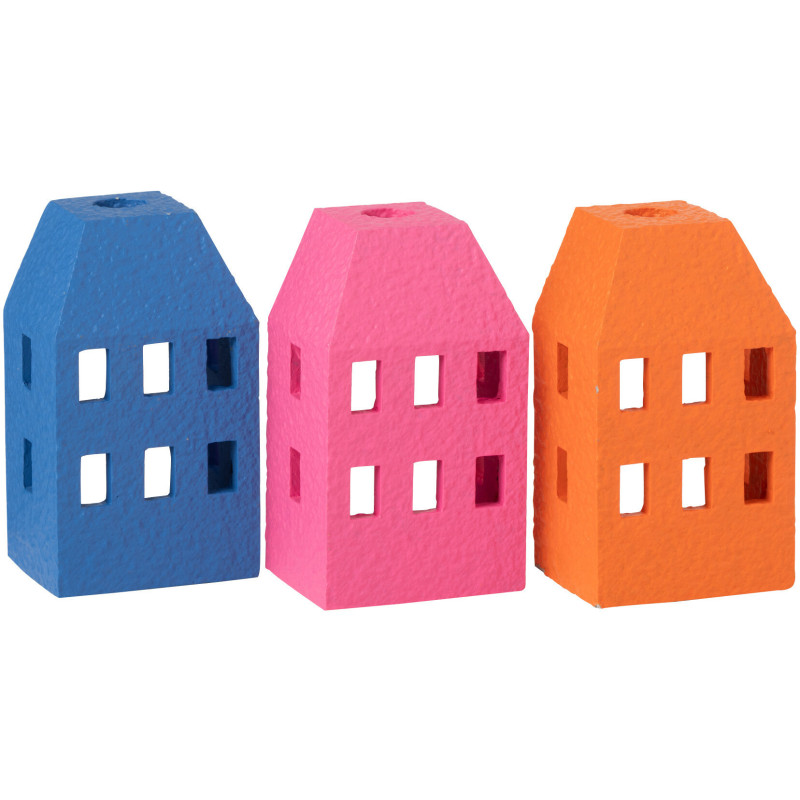 Bougeoir original Maison en Ciment Bleu Rose Orange Fimo (Lot de 3) - 1