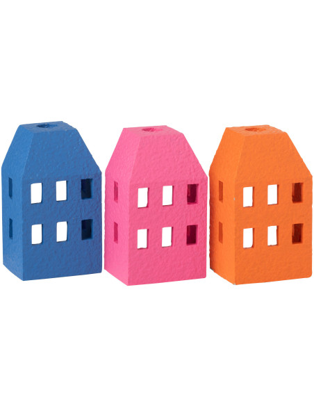 Bougeoir original Maison en Ciment Bleu Rose Orange Fimo (Lot de 3) - 1