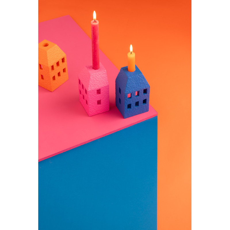 Bougeoir original Maison en Ciment Bleu Rose Orange Fimo (Lot de 3) - 2
