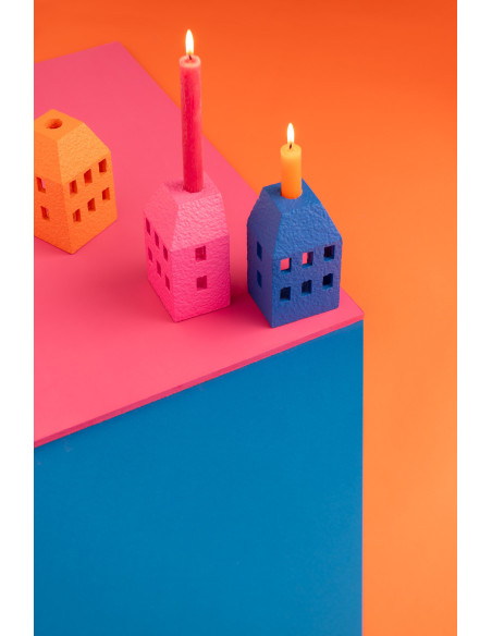 Bougeoir original Maison en Ciment Bleu Rose Orange Fimo (Lot de 3) - 2