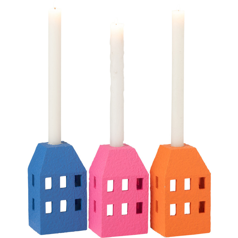 Bougeoir original Maison en Ciment Bleu Rose Orange Fimo (Lot de 3) - 3