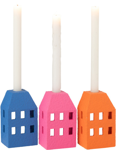 Bougeoir original Maison en Ciment Bleu Rose Orange Fimo (Lot de 3) - 3