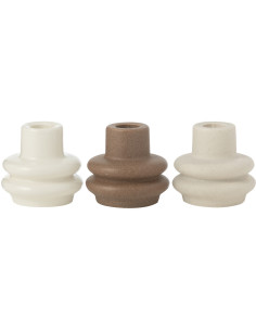 Petits Bougeoirs modernes Bouées 8 cm en Porcelaine Blanc Marron Beige Lipo (Lot de 3) - 1