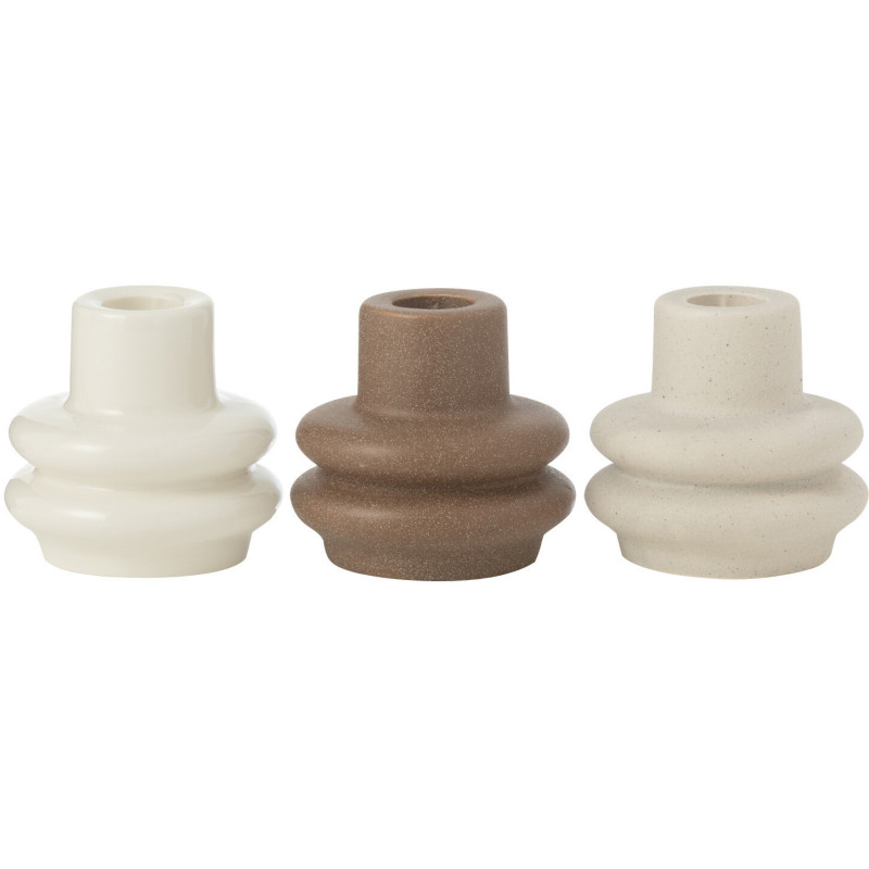 Petits Bougeoirs modernes Bouées 8 cm en Porcelaine Blanc Marron Beige Lipo (Lot de 3) - 1