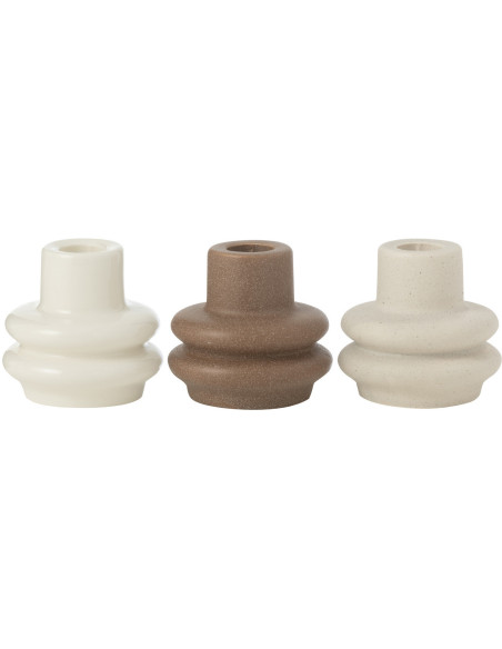 Petits Bougeoirs modernes Bouées 8 cm en Porcelaine Blanc Marron Beige Lipo (Lot de 3) - 1