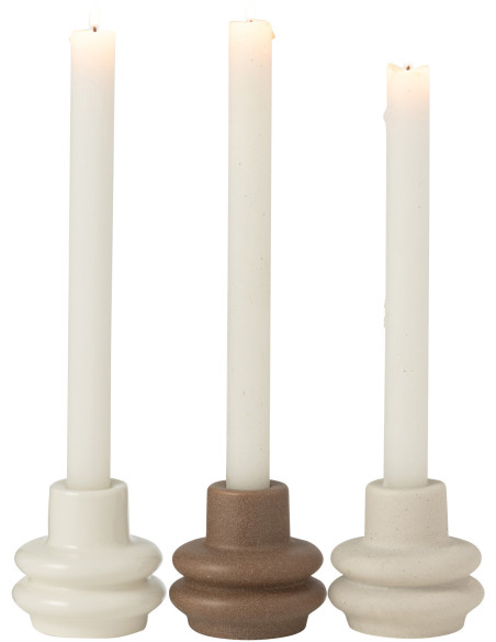 Petits Bougeoirs modernes Bouées 8 cm en Porcelaine Blanc Marron Beige Lipo (Lot de 3) - 2